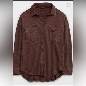 Aerie LumberJane Waffle Button Up Shirt - Size M (Dark Maple)